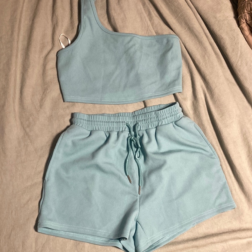 Teal two piece beach vacation leisure set
